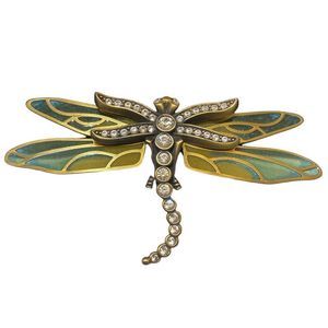 Vintage KJL Kenneth Jay Lane Stained Glass And Rhinestone Dragonfly Broo…